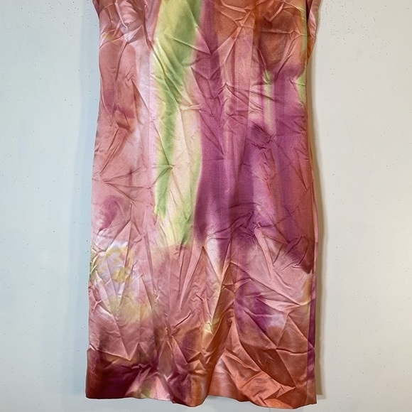 NWT. Ann Taylor 4 Watercolor Scoop Neck Sleeveless Satin Sheath Dress. - Picture 5 of 10